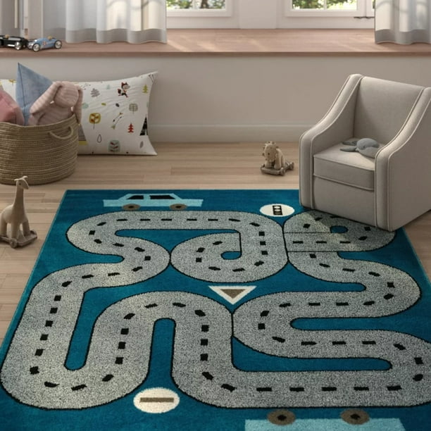 Lr Home Fun Play Whimsical Blue 5x7 Drive Roadways Highways Car Lovers Indoor Area Rug Walmart Com Walmart Com