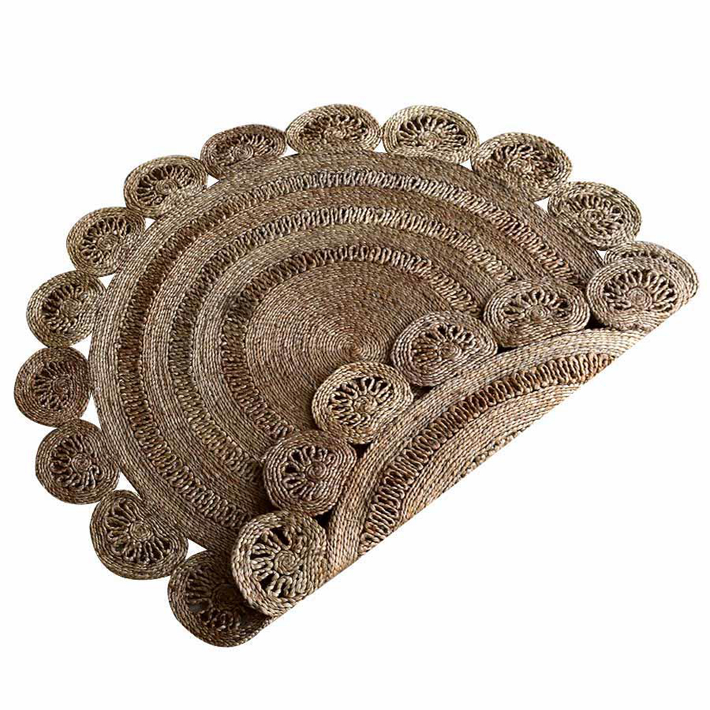 Hand Woven Jute Eco-Friendly Area Rugs - 4'X4', Round Shape, Beige Color, Oriental Pattern, High Pile, Natural Fiber, Outdoor Indoor Handmade Area Rugs For Living Room, Bed Room (J00002)