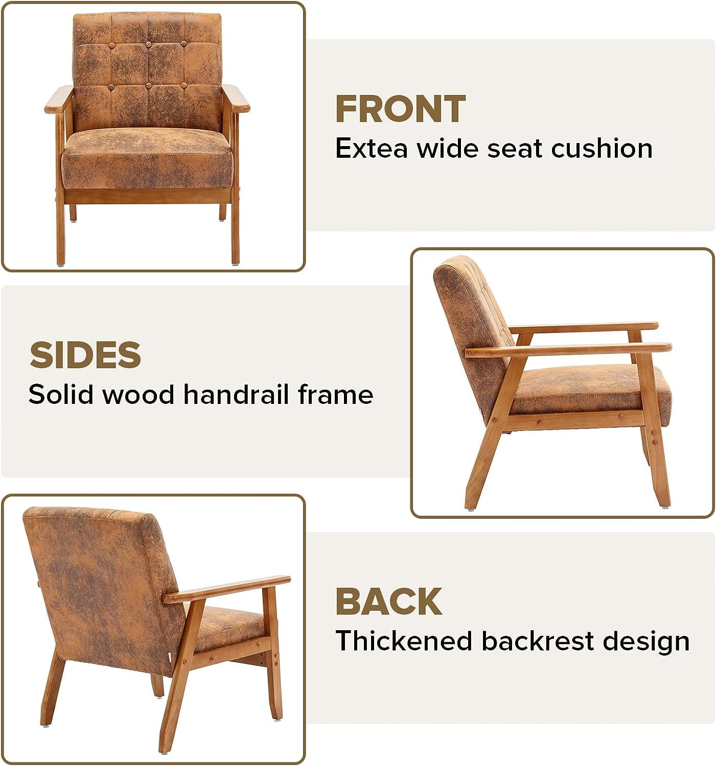 Ufurpie Set of 2 Accent Chairs with Side Table,Mid Century Modern Accent Chair,Armchair for Living Room, Bedroom,Office,Brown