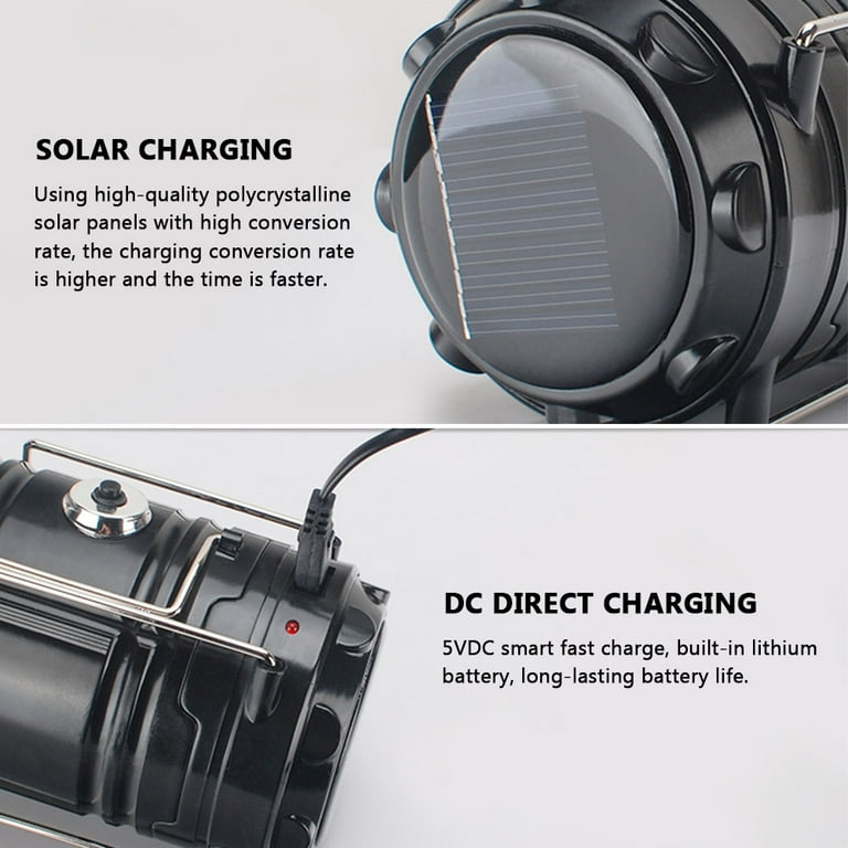 Led Collapsible Portable Solar Dc Rechargeable Lantern Flashlight