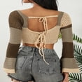 thumbnail image 3 of Femmes Automne Hiver Tricot Maille Pull à Manches Longues Crop Tops Blouse Côtelée Tops, 3 of 6