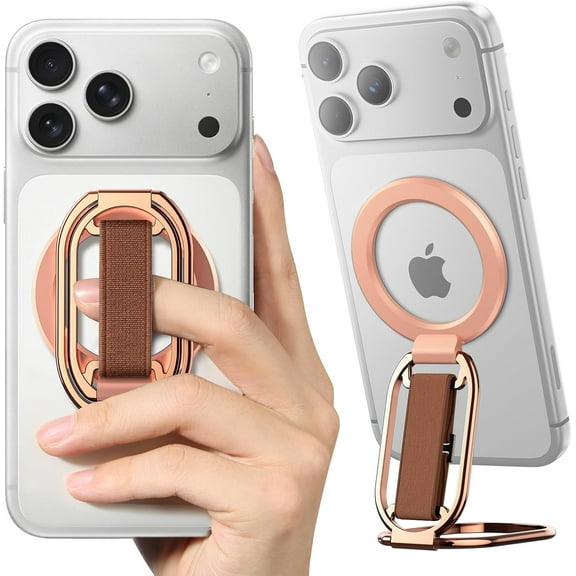 Wrongduck Magnetic Phone Stand Grip 2026, Adjustable Ring Holder with Strap and Kickstand, 360 Degree Rotating Phone Holder for iPhone 17 16 15 14 13 Series