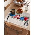 thumbnail image 3 of Cotton Linen Flag Stars Stripes Placemat 4th of July Placemats Set of 4, Heart Stars Eucalyptus Leaves Non-Slip Table Mats for Dining Table,12x18 Inch Heat Insulation Patriotic Place Mats, 3 of 6