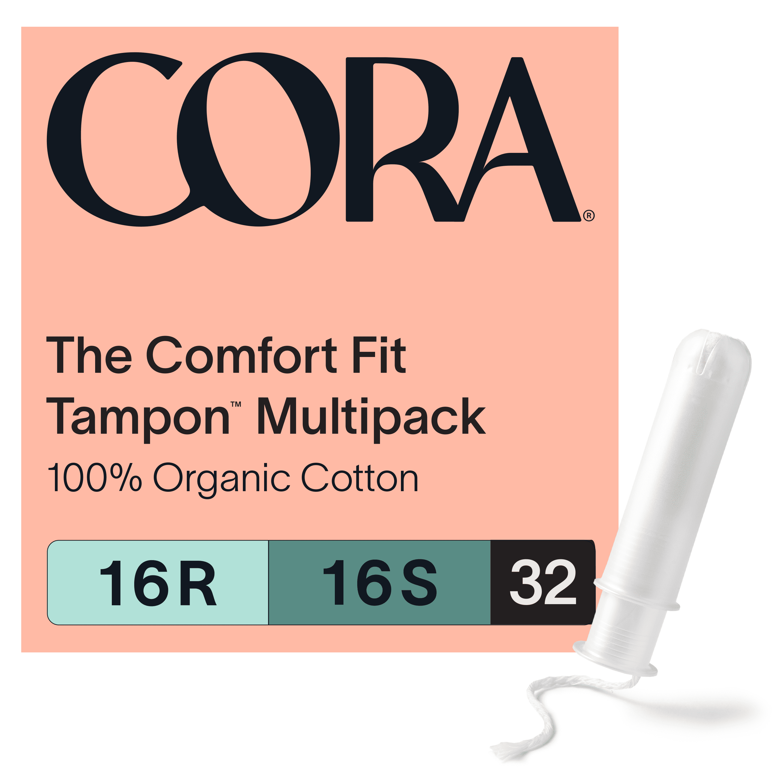 Cora Compact Applicator Tampons 100 Organic Cotton Super Super 32 Count