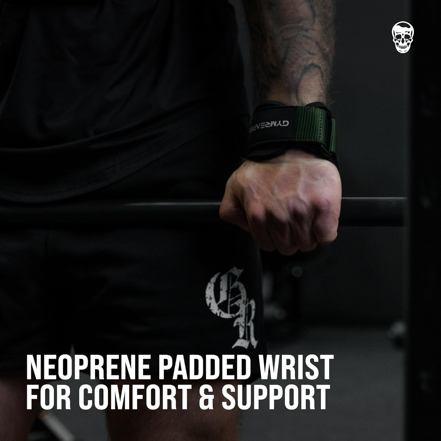 Gymreapers Weight Lifting Grips (Pair) for Heavy Powerlifting, Deadlifts, Rows, Pull Ups, with Neoprene Padded Wrist Wraps Support and Strong Rubber Gloves or Straps for Bodybuilding (Green, Medium)