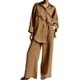 thumbnail image 2 of Baqcunre Cotton Linen Outfits Dressy Business Work Suits Streetwear Button Down Tops and Pants Suit,Size 5XL,Two Piece Sets for Women,Outfits for Women,Lounge Sets for Women,Womens Pajama Sets,,Khaki, 2 of 6