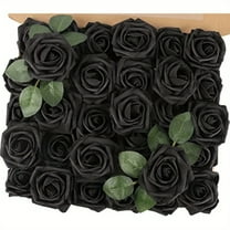 50pcs Black Artificial Roses Flowers with stem Real Looking Fake Roses Decoration DIY for Wedding Arrangements Party Home Decoration Wedding Bouquets Bridal Shower Home Office Table Decors