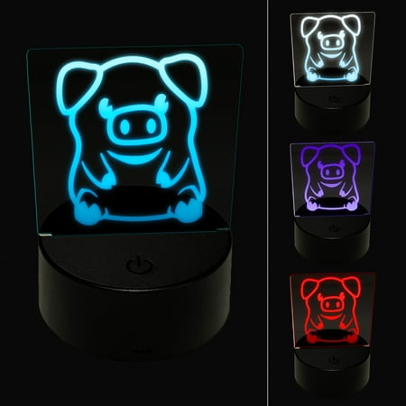 

Cute Little Pig Sitting LED Night Light Sign 3D Illusion Desk Nightstand Lamp