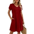 thumbnail image 3 of XIAONU Pleated V-Neck Dress for Women Short Sleeve Summer Daily Casual Short Dress, 3 of 6