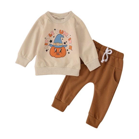 Tisuna Kids Infant Girl'S Halloween Sweatshirts Outfit Set Cozy Graphic Print Long Sleeve Tops And Pants 2 Pieces Halloween Theme Party Matching Set For Age 0-3 Years