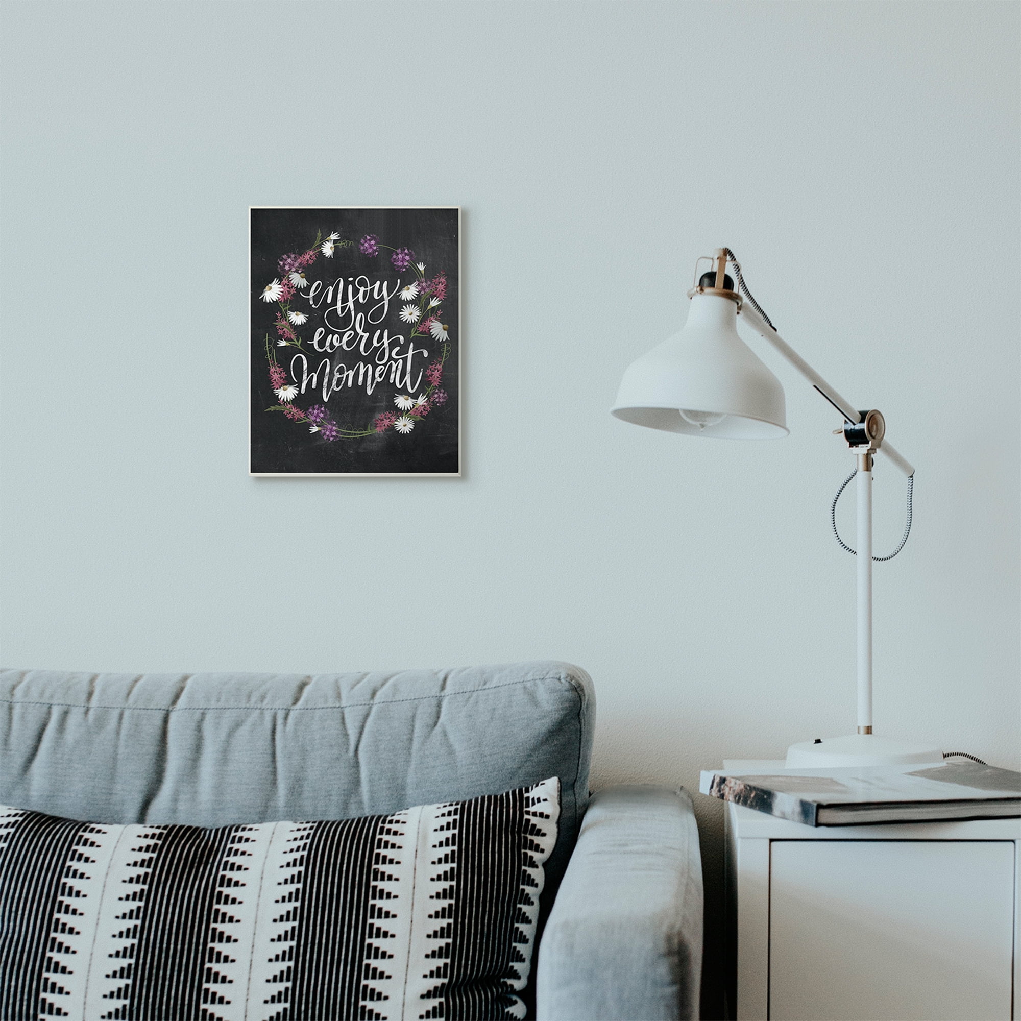 Stupell Industries Enjoy Every Moment Flower Wreath Textured Chalkboard Design Wall Plaque by House Fenway
