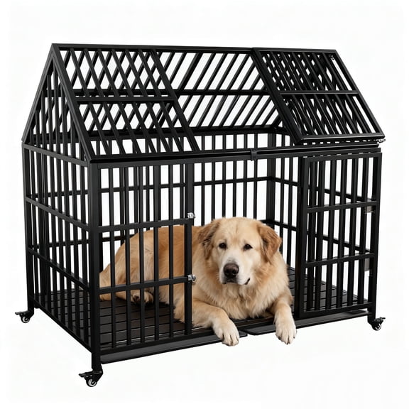 Heavy Duty Dog Crate for Large Dogs, 58 inches Extra Large Dog Kennel Indoor, Indestructible Dog Crate for High Anxiety Dogs, Double Door with Wheels