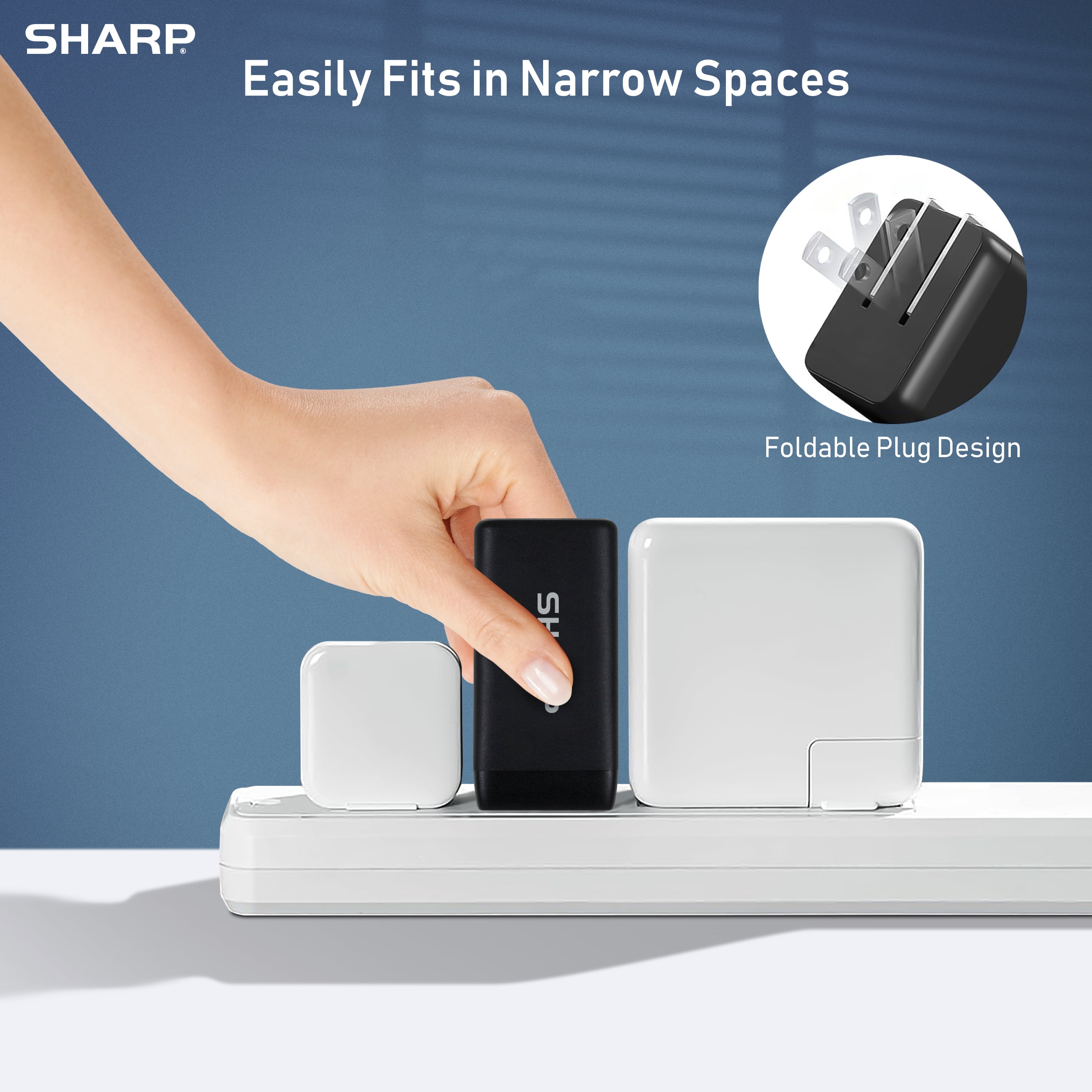 Sharp USB C Charger, 65W, 2 Port (USB A+C), Compact Foldable GaN Fast Charge for MacBook Pro/Air, iPad Pro, Galaxy S23, Dell XPS 13, Note 20/10+, iPhone 15/Pro, and More - Black, G451A1CU-WHT