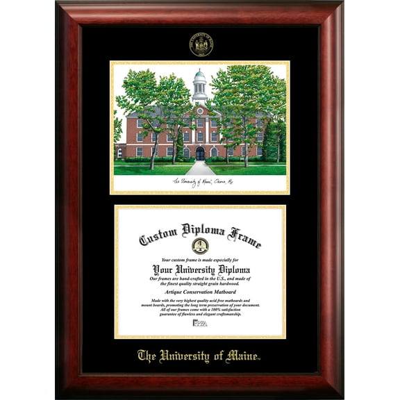 Maine University 8.5" x 11" Gold Embossed Diploma Frame with Campus Images Lithograph