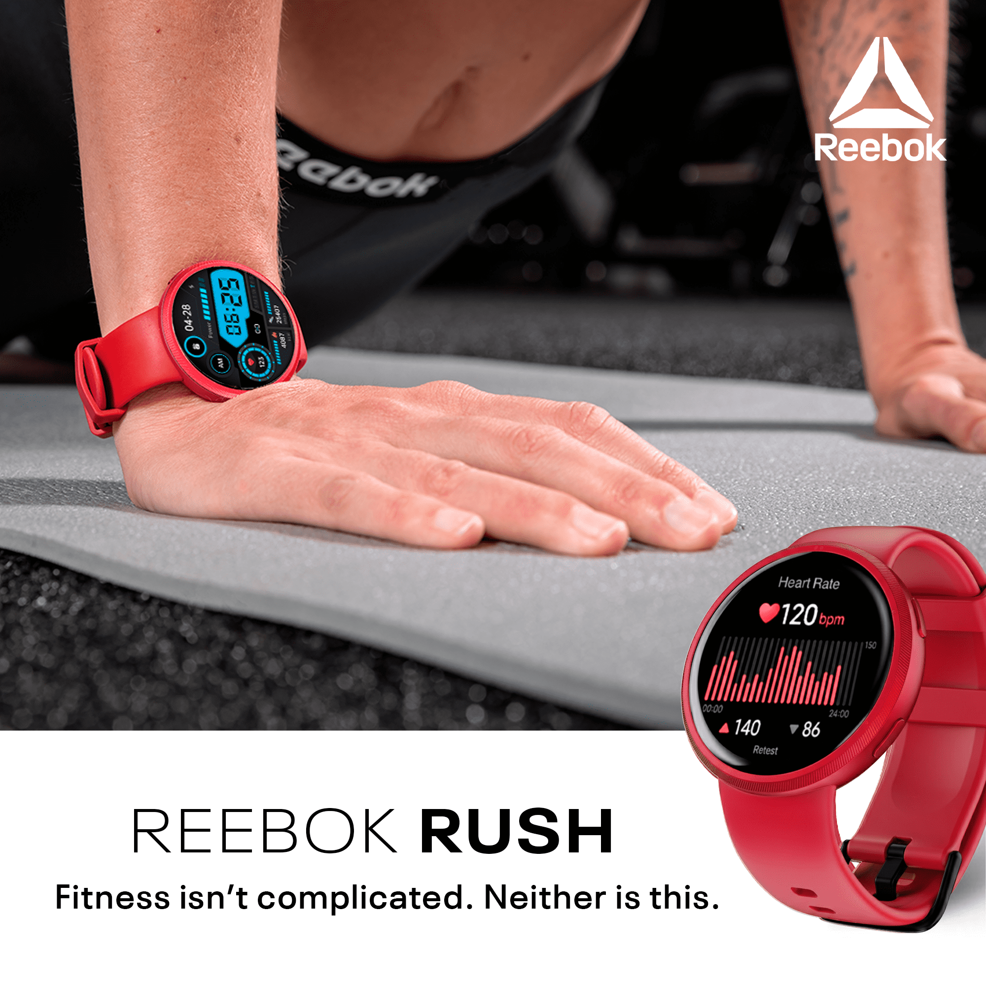Reebok Rush Smartwatch Scratch-Resistant Black Plastic Case with Midnight Black Watch Band, 1 Pack