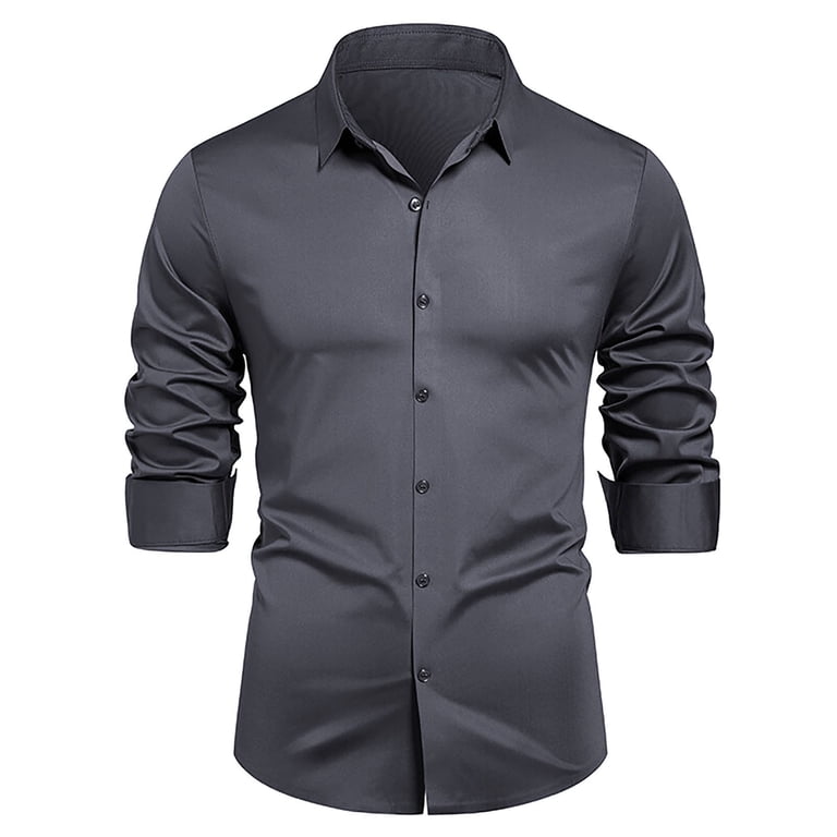M-4X Plus Size Dress Shirts for Men Long Sleeve Big & Tall Slim-Fit T-Shirts  Mens Formal Solid Color Button-Down Collared Business Work Tops -  Walmart.com