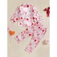 thumbnail image 4 of Suealasg 2PCS Little Girls Pajama Sets Long Sleeve Lapel Button Up Bow Heart Print Shirt Pants 1T 2T 3T 4T 5T 6T 7T Child Spring Fall Casual Sleepwear Loungewear Outfits, 4 of 8