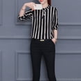 thumbnail image 3 of Camisa sólida con cuello en O para mujer Blusa superior informal con estampado de rayas de manga larga para niña AweSitey AP0474-04, 3 of 6