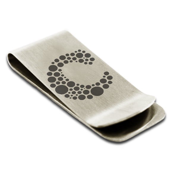 Stainless Steel Letter C Initial Dotted Monogram Engraved Engraved Money Clip Credit Card Holder