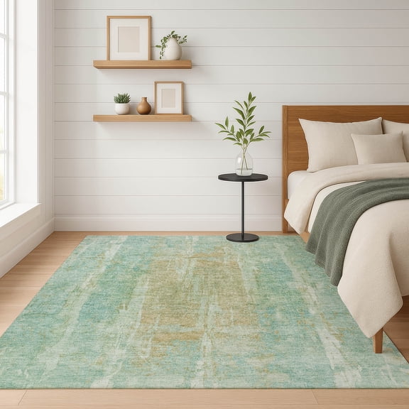Addison Rugs Mayfield Premium Machine Washable Transitional Abstract Teal Rectangle Rug, 10' x 14'