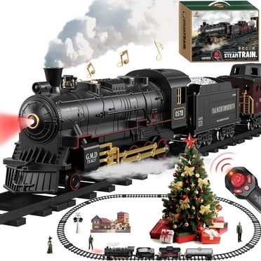 UFULMN Electric Remote Control Train Set Christmas Trains Steam Locomotive, Cargo Car & Tracks, Christmas Birthday Gift for Boys Girls