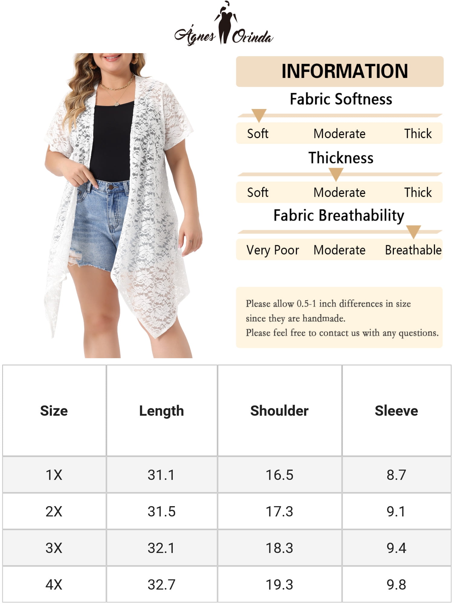 Unique Bargains Women Plus Size Cardigan Lace Crochet Short Sleeves Sheer Cover Up 1X White