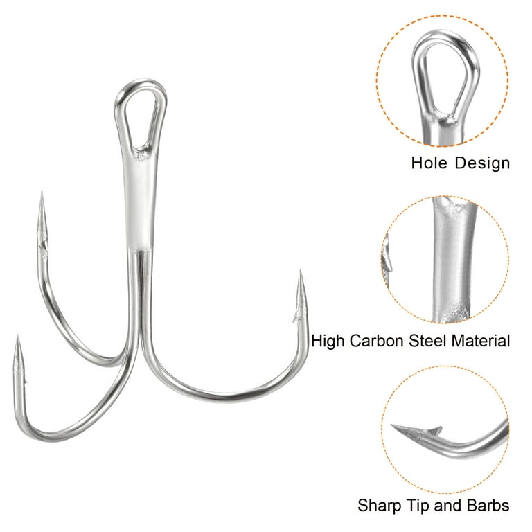 4/0# 1.73 Treble Fish Hooks Carbon Steel Sharp Bend Hook with Barbs, White  20 Pack 