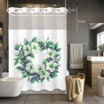 thumbnail image 5 of Green White Gardenia No Hooks Shower Curtain with Snap-in Liner Spring Watercolor Green Floral Wreath Flower Leaf Shower Curtains for Bathroom, Waterproof, Easy Install, Washable 48"x72", 5 of 9