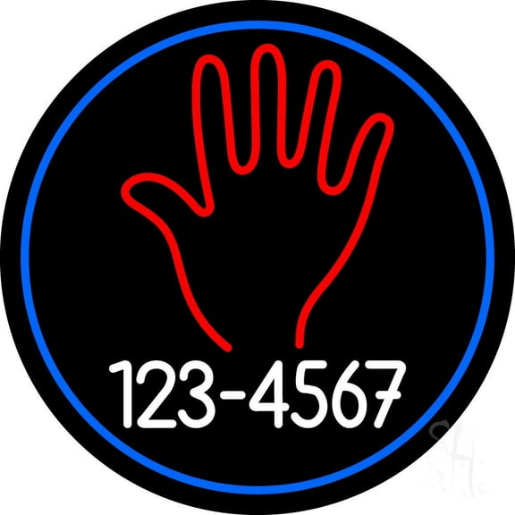 Red Palm White Phone Number LED Neon Sign 18 X 18 - inches Black Square Cut Acrylic Backing, with Dimmer - Bright and Premium built indoor LED Neon Sign for Storefront.