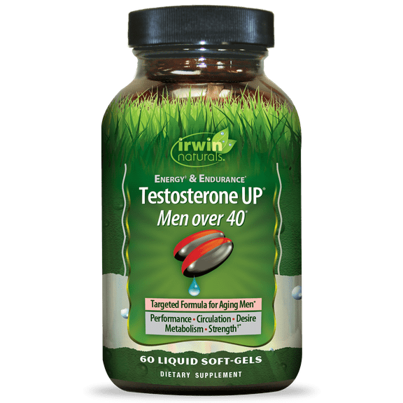 Irwin Naturals Testo UP for Men Over 40 — Testosterone Booster for Energy & Stamina, 60 Soft-Gels