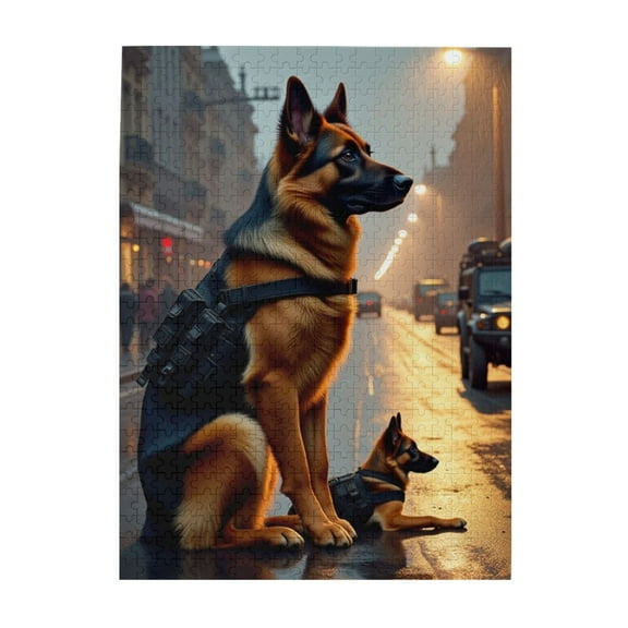 500 Piece German Shepherd Jigsaw Puzzle For Adults City Night Scene Challenging And Fun Adult Puzzle Relaxing Activity Unique Artwork Great Gift Idea Home Décor