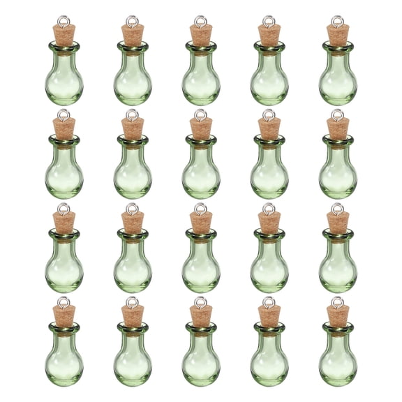 Uxcell 20 Pcs Mini Glass Bottles Jars, Ball Small Cute Glass Jars Vials Pendants Small Vials Wishing Bottle with Cork Stoppers and Eye Screws for DIY Crafts Favorss, Green