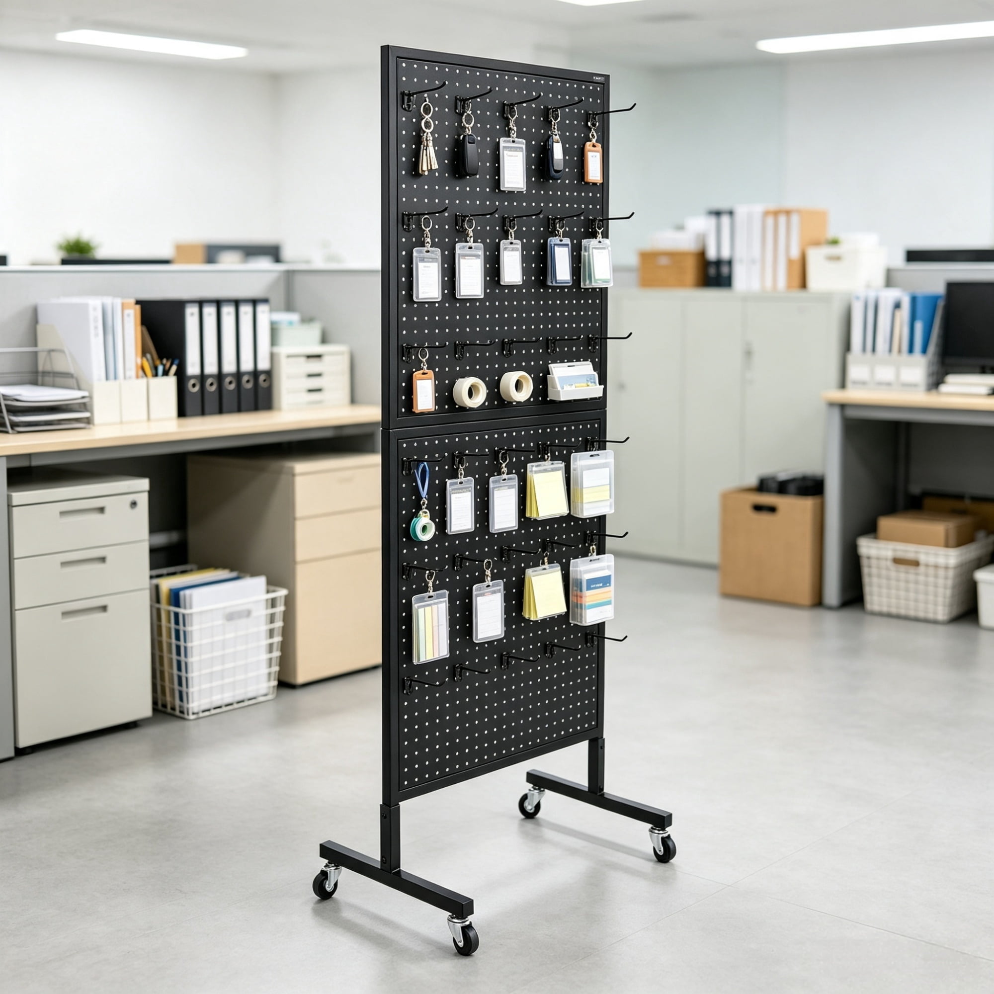 23.6 x 63 in Standing Pegboard Display Stand, with 30 Hooks for Grocery & Jewelry Shop