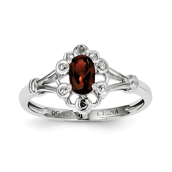 925 Sterling Silver Polished Garnet and Diamond Ring Size 6 2mm Wide Ring for Women