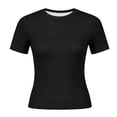 thumbnail image 6 of VBVC Women's Crew Neck Short Sleeve Crop Top,Ladies Slim Fit Basic T-Shirt,Stretchy Casual Y2K Baby Tee For Women,Black,S-2XL, 6 of 6
