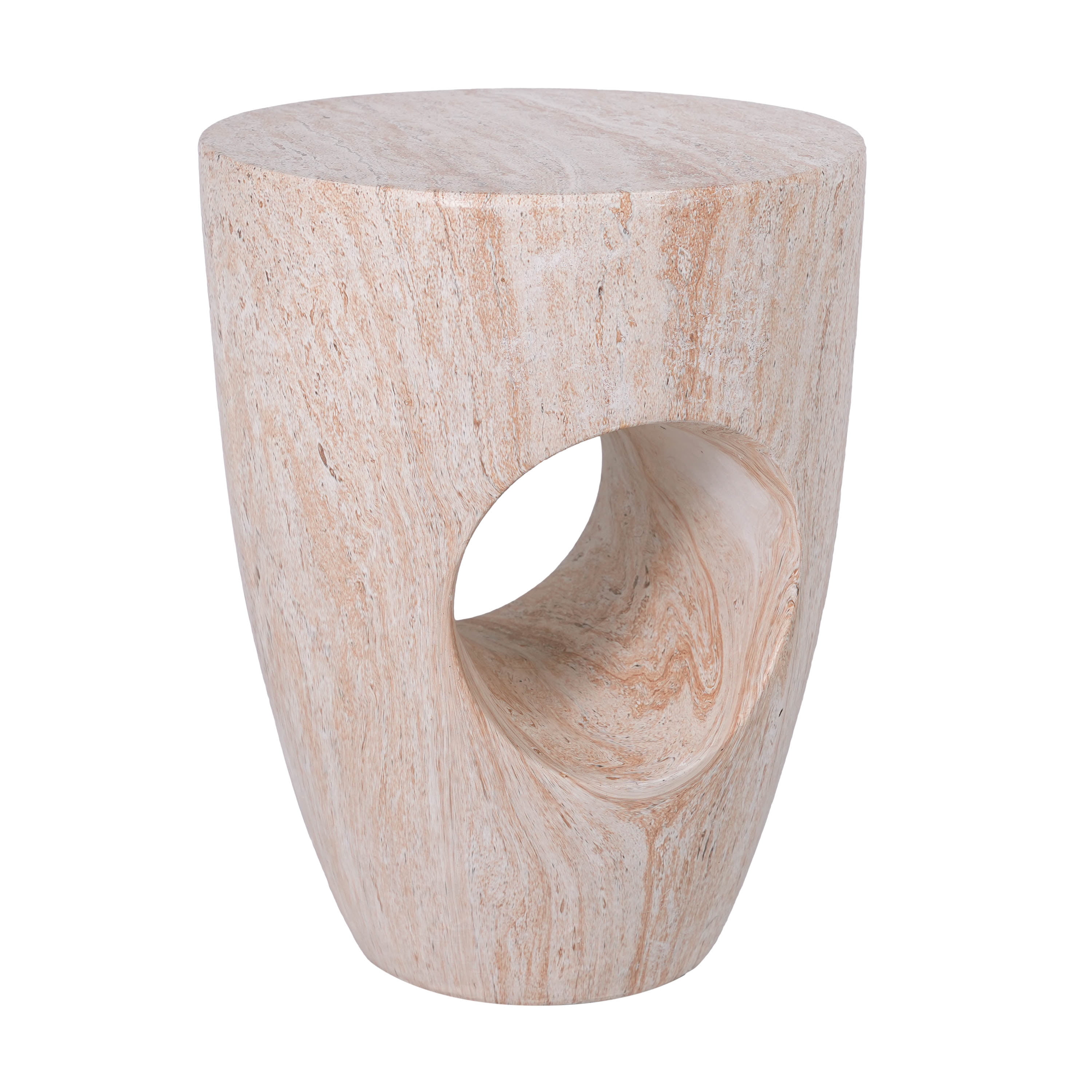 Round MGO Side Table 14.96 Inch, Faux Marble Outdoor Garden Stool and Indoor End Table, No Assembly Required, Beige Marble