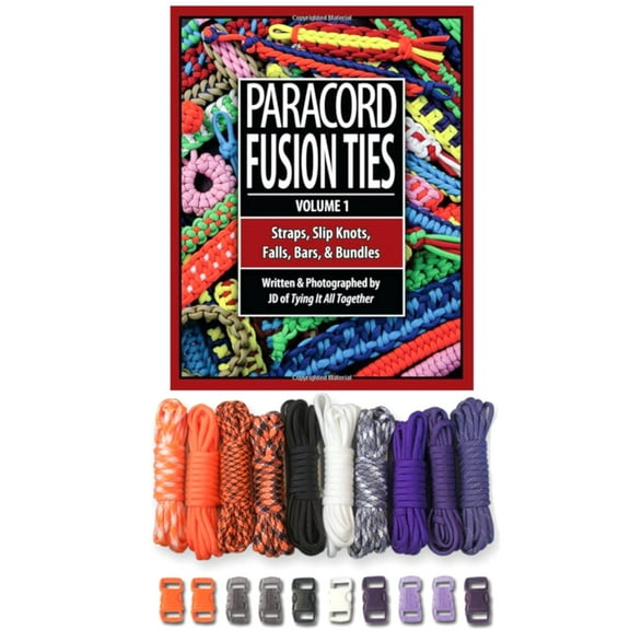 Paracord Planet 550 Paracord Crafting Kits - Type III 550 LB Parachute Cord with Assorted Buckles & Instructional Book, Paracord Fusion Ties Vol. 1 - 15 Kit Options with up to 20 Color Choices