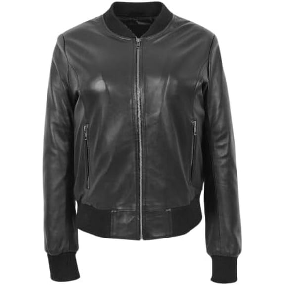 HIDE CRAFTS Classic Leather Bomber Jacket, Black, Ribbed Collar and Cuffs, Full Zip Front (US, Alpha, X-Large, Regular, Regular, Black)
