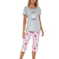 thumbnail image 2 of Previn Women's Cotton Capri Pajama Set Cartoon Lounge SetCute 2 Piece Short Sleeve Shirt Capri Pant Pj Sleepwear Comfy Summer Loungewear V Neck Patterned4 X-Large, 2 of 4
