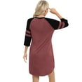thumbnail image 4 of Women 3/4 Sleeve Sleeve Nightgown Loose Fit Sleepshirt Spring Fall Sunmer Calf-Length Soft House Dress Round Neck Comfy Sleepwear Loungewear, Red black S-3XL, 4 of 9