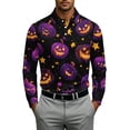 thumbnail image 2 of Trgacdwlo Men's Polo Shirts Halloween Ghost Cat Mens Pumpkin Shirt Spooky Fall Big and Tall Long Sleeve Mens Golf Shirts Purple XL, 2 of 4