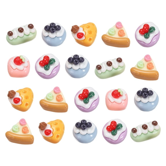 Uxcell Dollhouse Miniature Food, Cute Mixed Fruit Cake Figures Toys Mini Resin Foods for Pretend Play Kitchen Cooking Game & Doll House Decor (Mixing Colors, 20pcs)