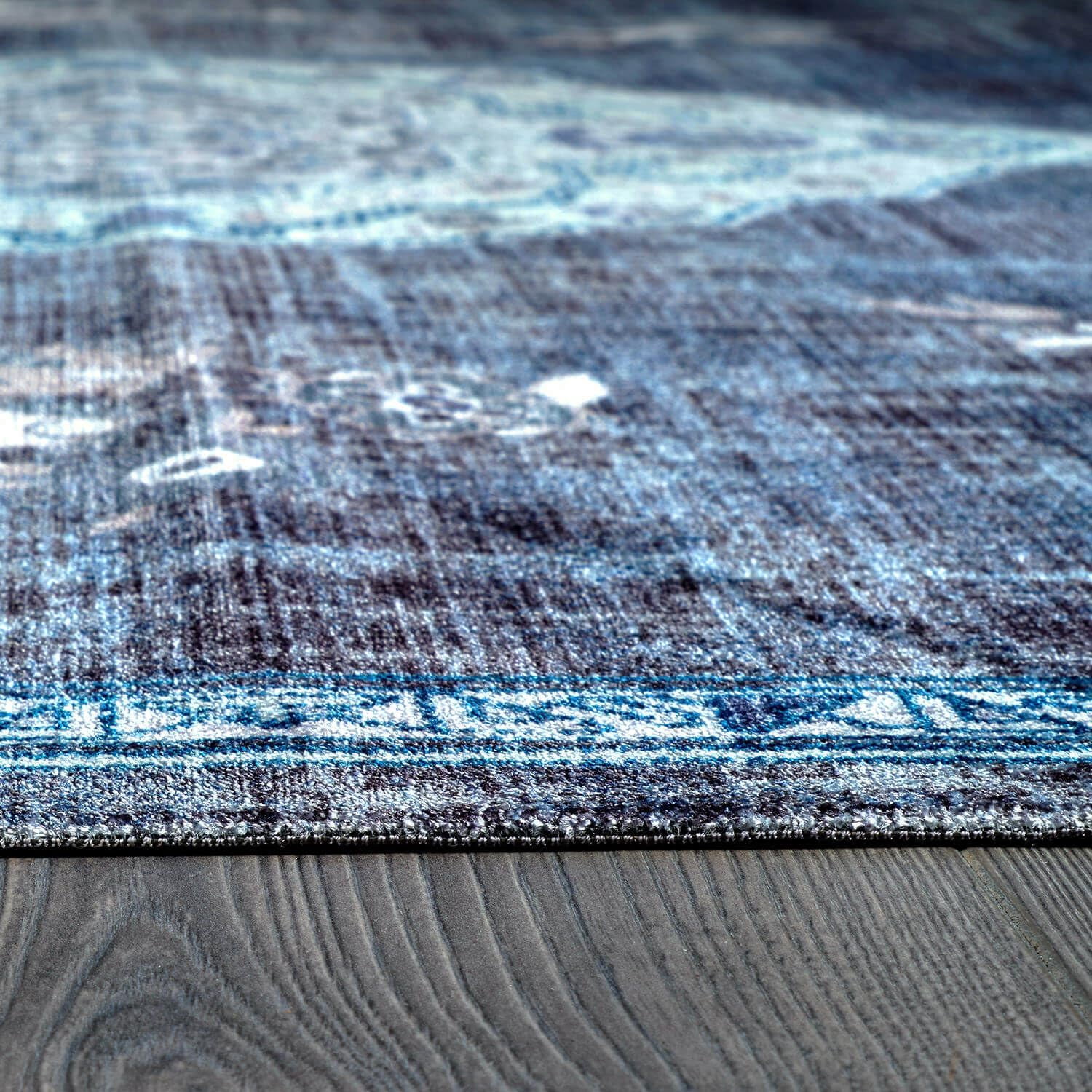 Beverly Rug Machine Washable Easy Cleaning Indoor Non-Slip Rugs Blue / Turquoise 5'x7'