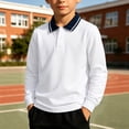 thumbnail image 4 of Crunowin Boys School Uniform Polo Cotton Shirt Long Sleeve Autumn Collared Casual Kids Base Layer Top Silver Size 2T, 4 of 6