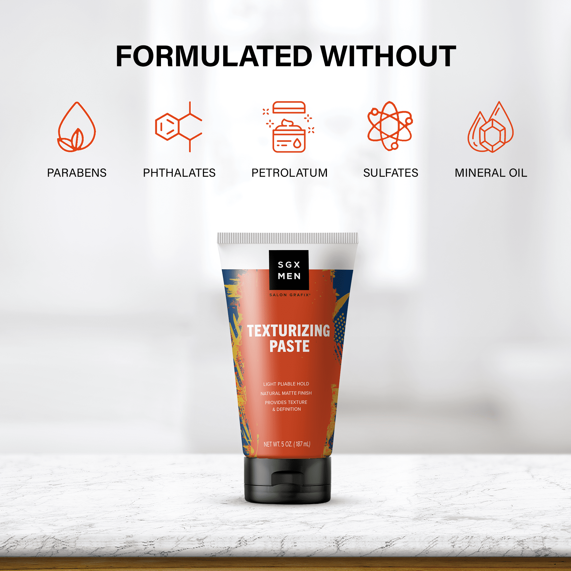 SGX NYC Men's Texturizing Paste, for All Hair Types, Light Hold, 5 oz