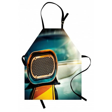 Turquoise And Orange Kitchen Automobile Apron View of Powerful Muscle Car Nostalgic Hood American Fashion Engine Image, Unisex Kitchen Bib Apron with Adjustable Neck for Cooking Baking Gardening, Turquoise Orange, by Ambesonne ()