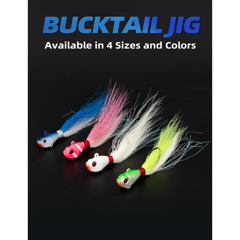 Bluewing Bucktail Jig with High Carbon Steel Hook 2pcs Lead Head Jig Saltwater Fluke Lure Hair Jig for Bluefish, Bass Fishing, Size 0.5oz/1oz/2oz