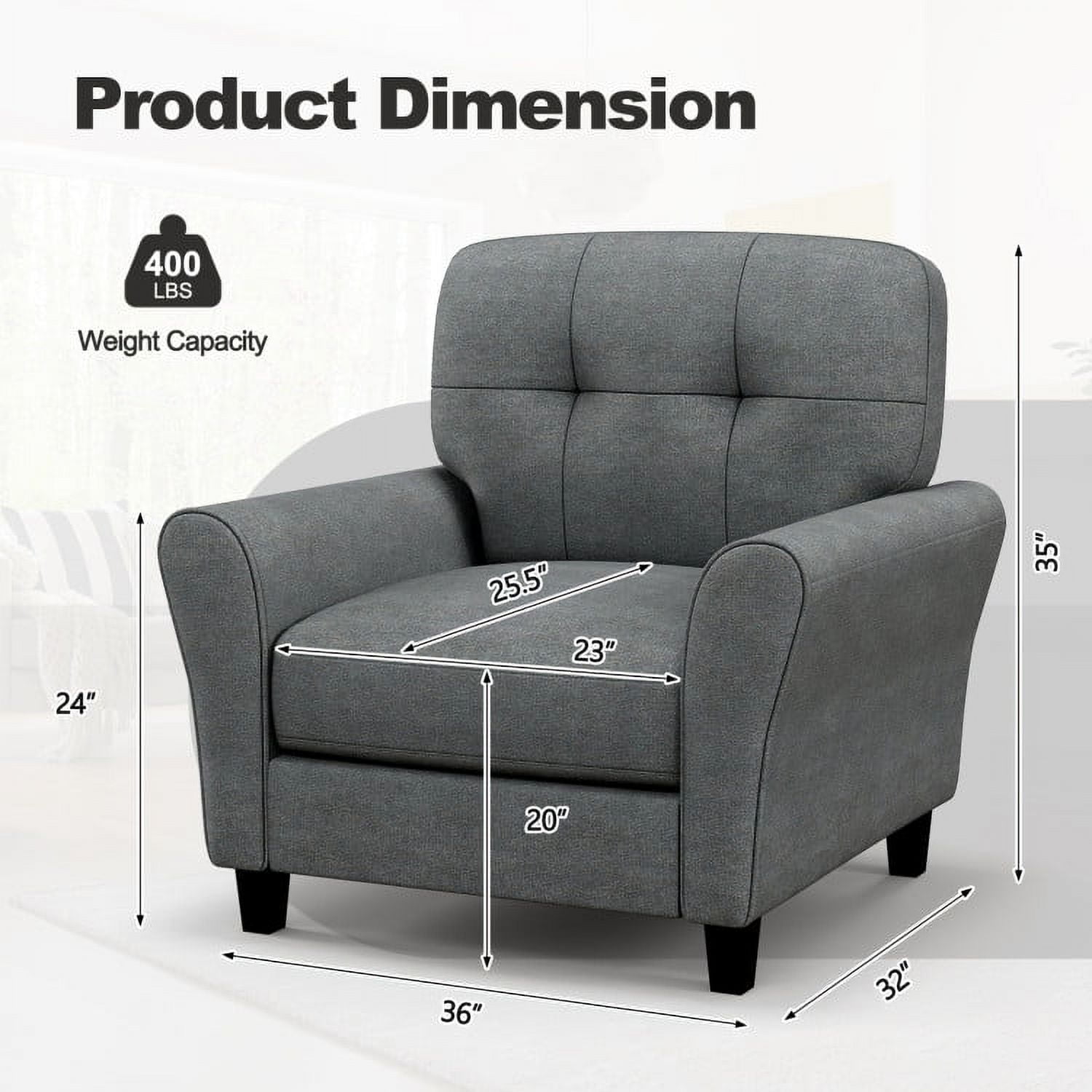 Finihen Upholstered Accent Chair, Modern Upholstered Accent Chair with Rubber Wood Legs, for Living Room, Bedroom, Gray