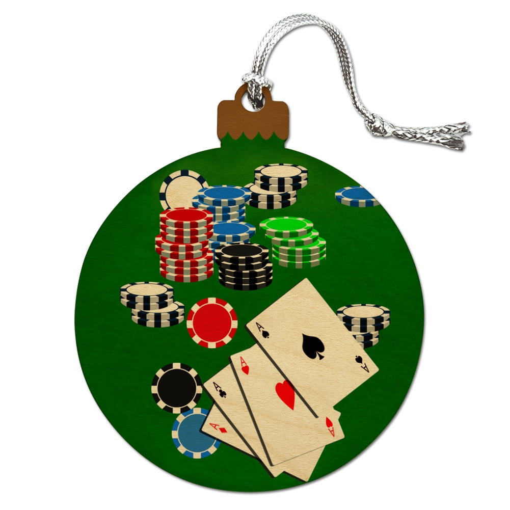 Poker Aces Cards Chips Gambling Wood Christmas Tree Holiday Ornament ...