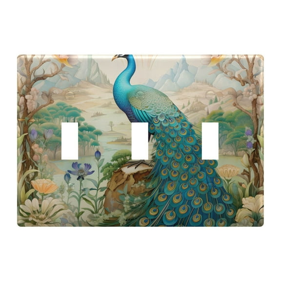 3 Gang Switch Covers Beautiful Peacock Light Wall Plate Home Faceplate Switch Plates 6.37”x4.48”